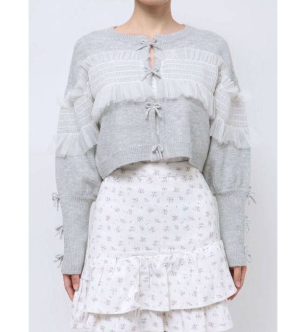 merry jenny「シャーリングチュールニットカーディガン」|カーディガン|