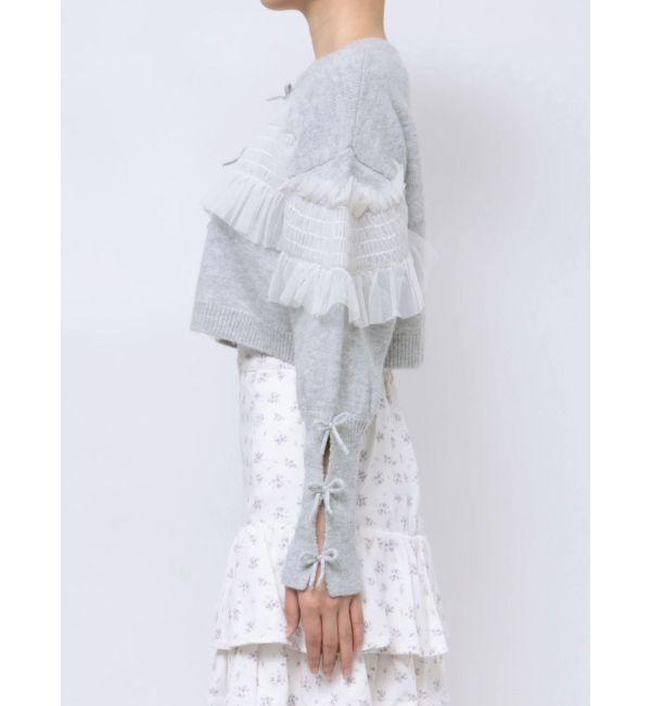 merry jenny「シャーリングチュールニットカーディガン」|カーディガン|