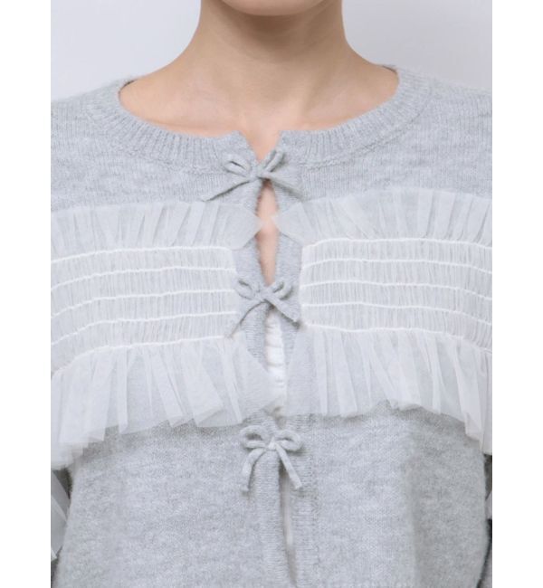 merry jenny「シャーリングチュールニットカーディガン」|カーディガン|