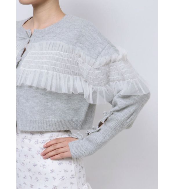 merry jenny「シャーリングチュールニットカーディガン」|カーディガン|
