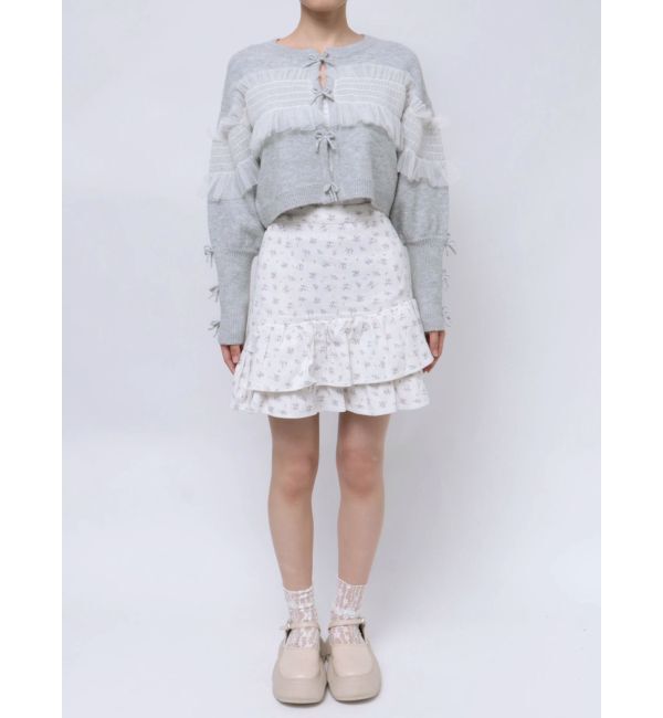 merry jenny「シャーリングチュールニットカーディガン」|カーディガン|