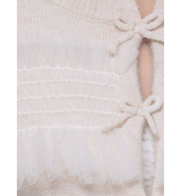 merry jenny「シャーリングチュールニットカーディガン」|カーディガン|