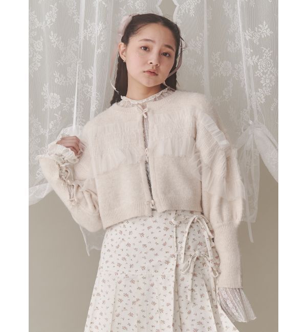 merry jenny「シャーリングチュールニットカーディガン」|カーディガン|