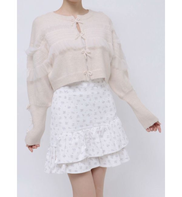 merry jenny「シャーリングチュールニットカーディガン」|カーディガン|