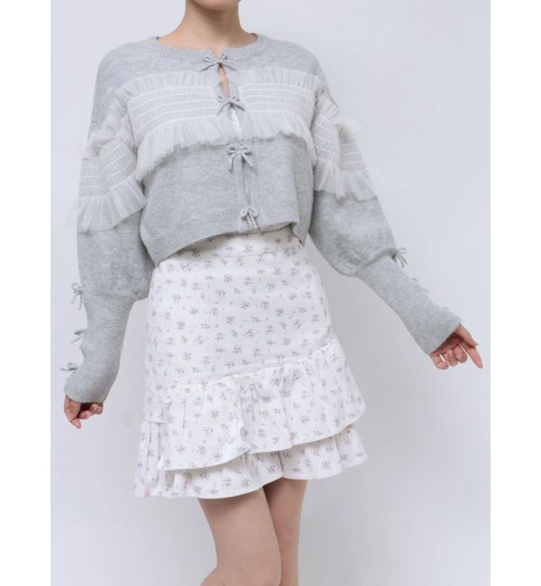 merry jenny「シャーリングチュールニットカーディガン」|カーディガン|