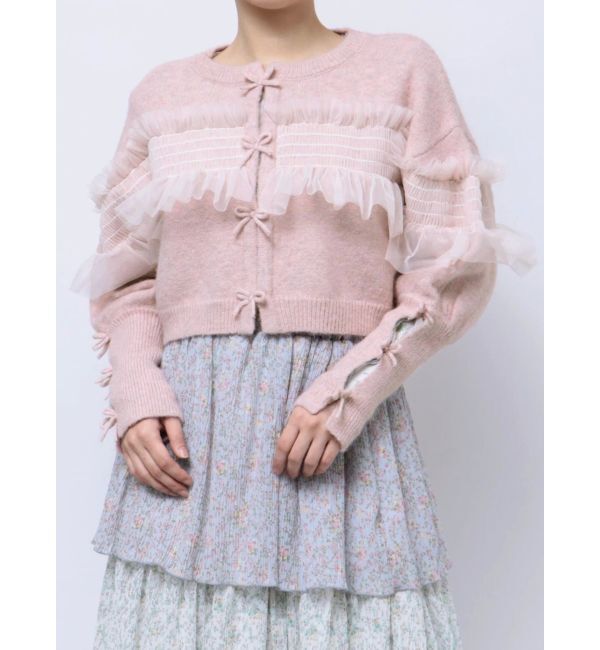 merry jenny「シャーリングチュールニットカーディガン」|カーディガン|