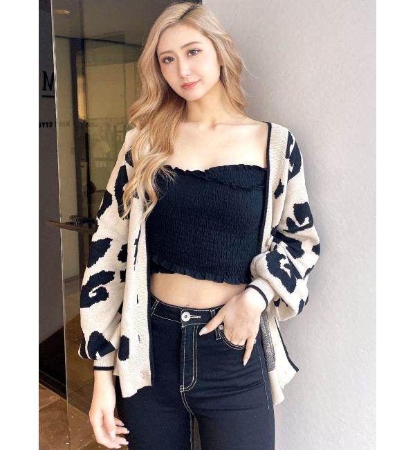 GYDA「Gレオパードハイゲージニットカーディガン」|カーディガン|ベージュ