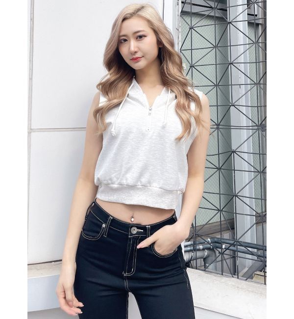 GYDA「ハーフZIPノースリーブショートパーカー」|Tシャツ・カットソー|