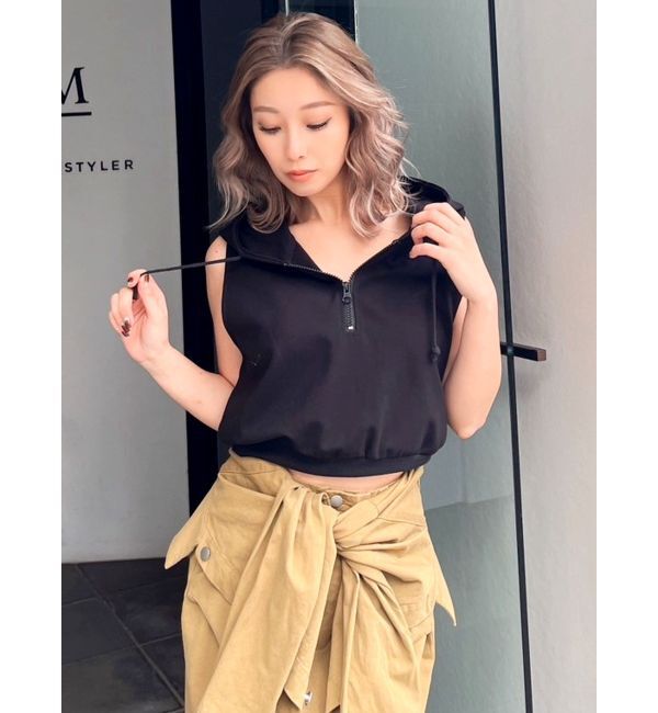 GYDA「ハーフZIPノースリーブショートパーカー」|Tシャツ・カットソー|