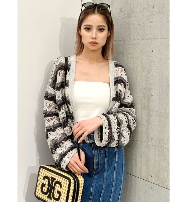 GYDA「SHORTクロシェニットカーディガン」|カーディガン|