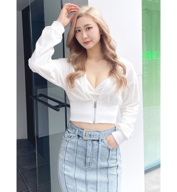 GYDA「パイルショートZIP UPカーディガン」|カーディガン|オフホワイト