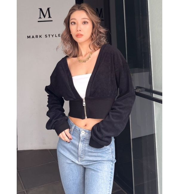 GYDA「パイルショートZIP UPカーディガン」|カーディガン|