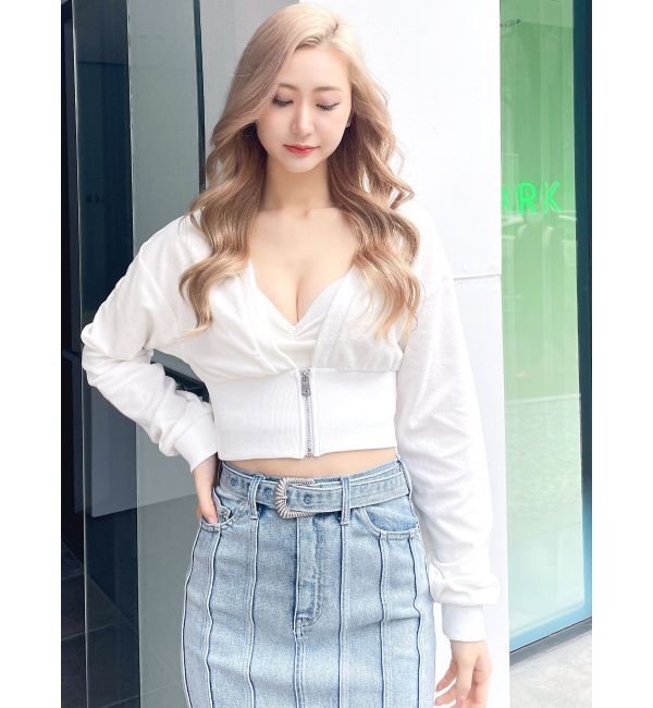 GYDA「パイルショートZIP UPカーディガン」|カーディガン|