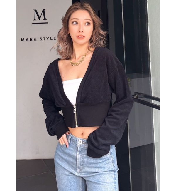 GYDA「パイルショートZIP UPカーディガン」|カーディガン|