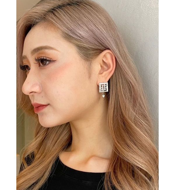 GYDA「JEYSUS GYGYラインストーンsquareピアス」|ピアス|シルバー