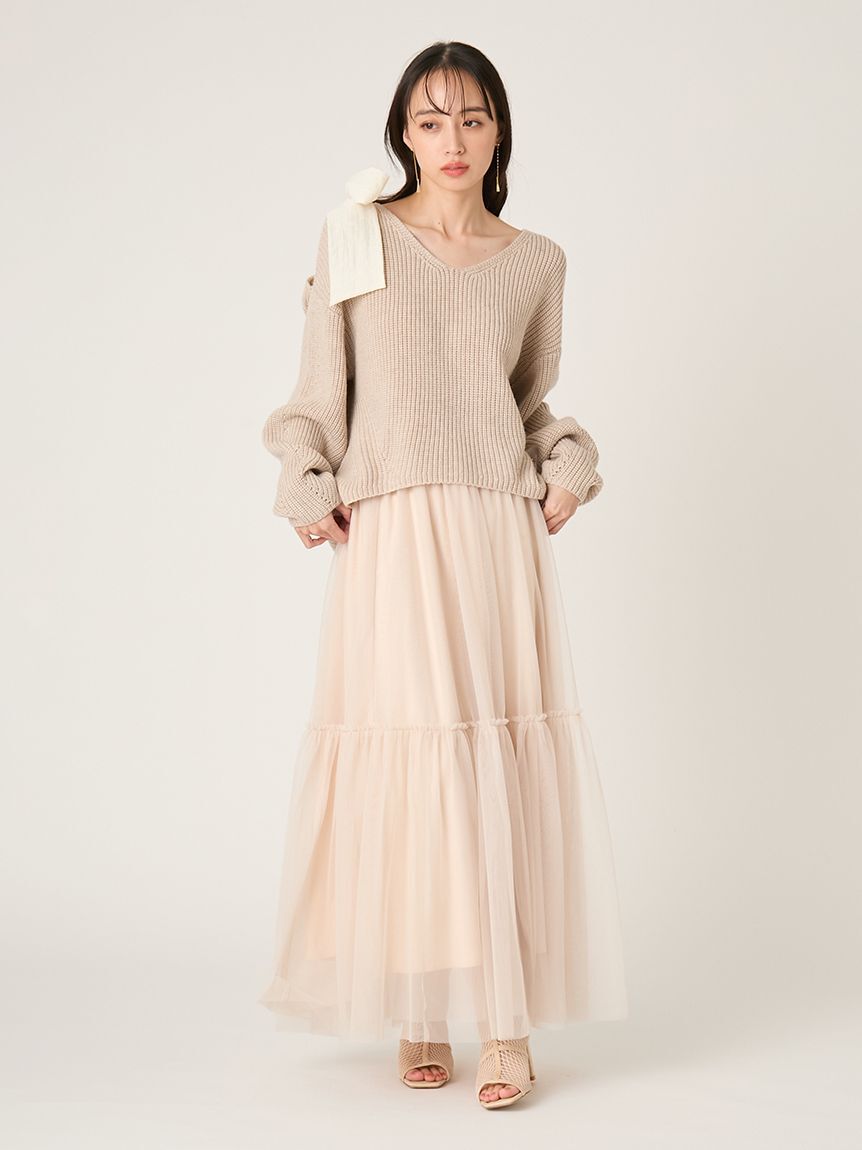 FRAY I.D「【NEW YEAR'S SPECIAL ITEM】リボンニットプル＆チュールスカートセット」|ワンピース|