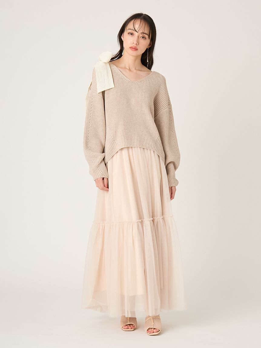 FRAY I.D「【NEW YEAR'S SPECIAL ITEM】リボンニットプル＆チュールスカートセット」|ワンピース|