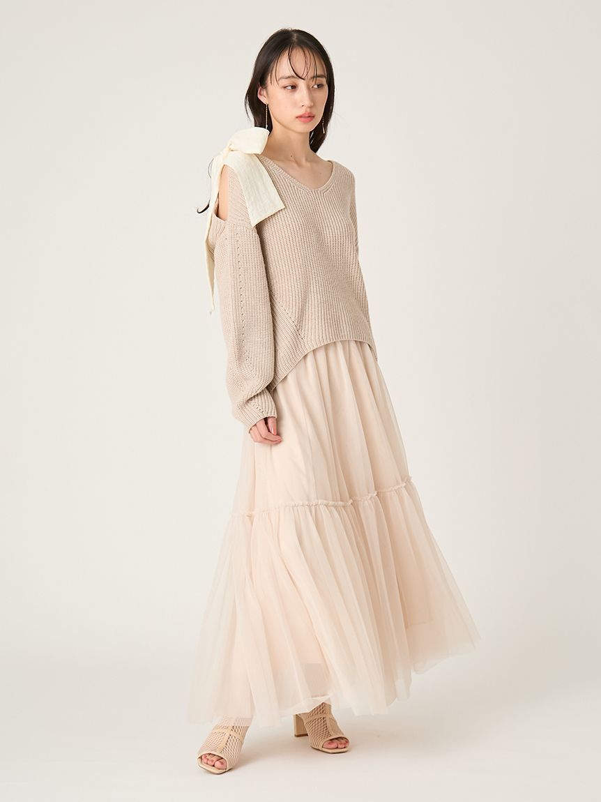 FRAY I.D「【NEW YEAR'S SPECIAL ITEM】リボンニットプル＆チュールスカートセット」|ワンピース|