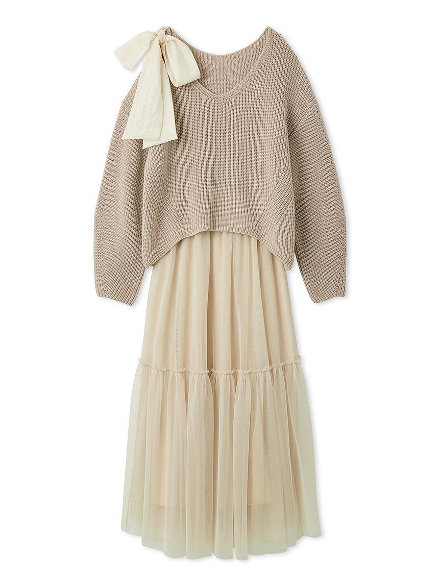 FRAY I.D「【NEW YEAR'S SPECIAL ITEM】リボンニットプル＆チュールスカートセット」|ワンピース|