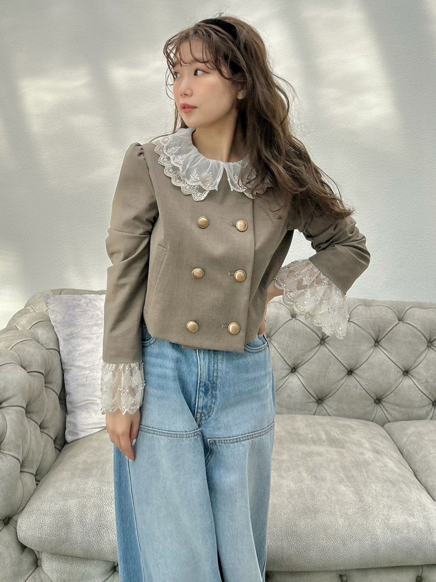 LILY BROWN「【WEB限定カラー】[L.B CANDY STOCK]スカラップビジューアタッチドジャケット」|テーラードジャケット|