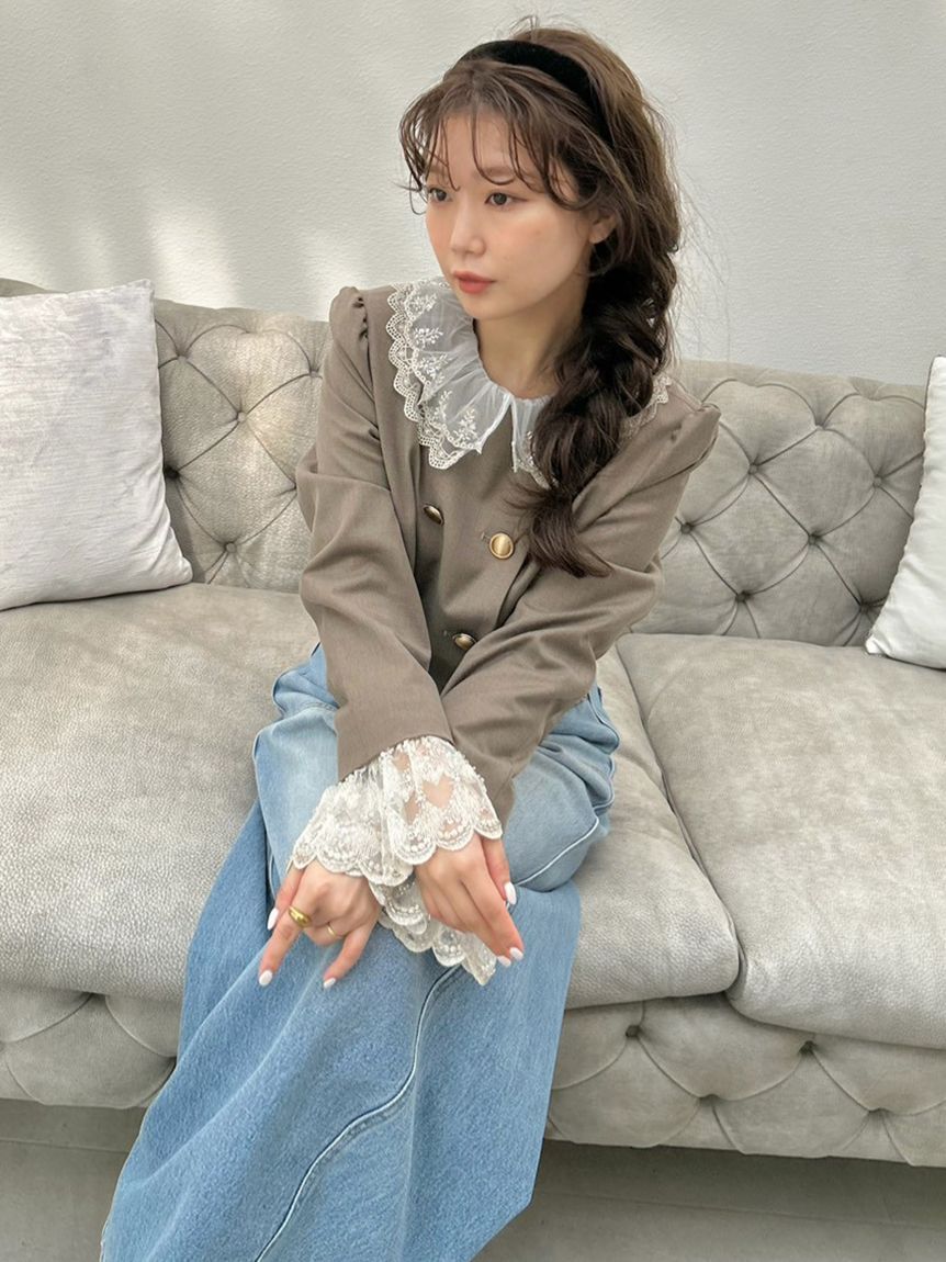 LILY BROWN「【WEB限定カラー】[L.B CANDY STOCK]スカラップビジューアタッチドジャケット」|テーラードジャケット|