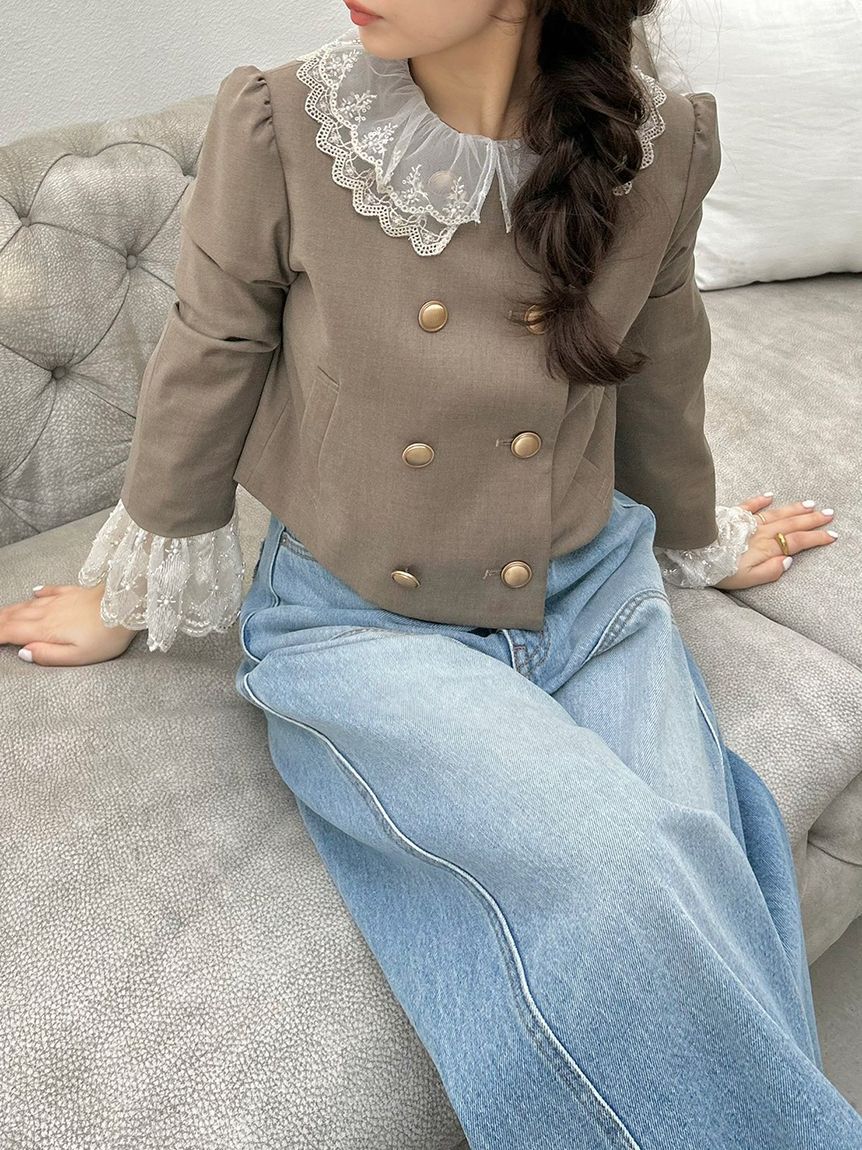 LILY BROWN「【WEB限定カラー】[L.B CANDY STOCK]スカラップビジューアタッチドジャケット」|テーラードジャケット|