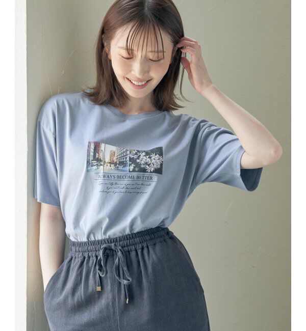 ikka「ロゴフォトプリントTシャツ」|Tシャツ・カットソー|スカイブルー
