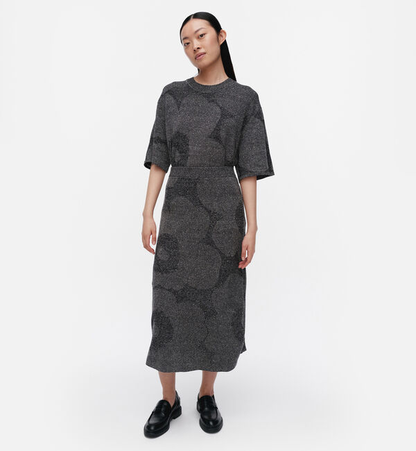 Marimekko「Sh Sivellys Unikko ニットスカート」|スカート|グレー&times;ダークグレー