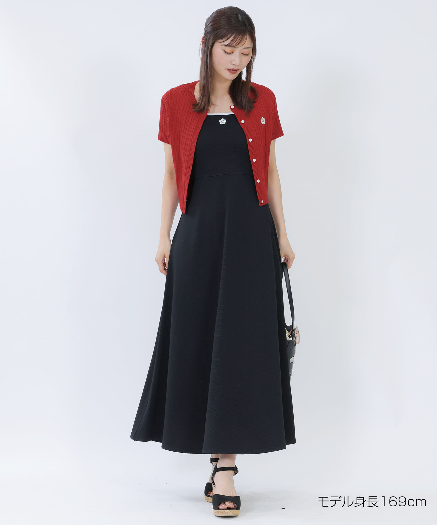 MARY QUANT「デイジーワンポイント半袖ケーブル カーディガン」|Tシャツ・カットソー|レッド