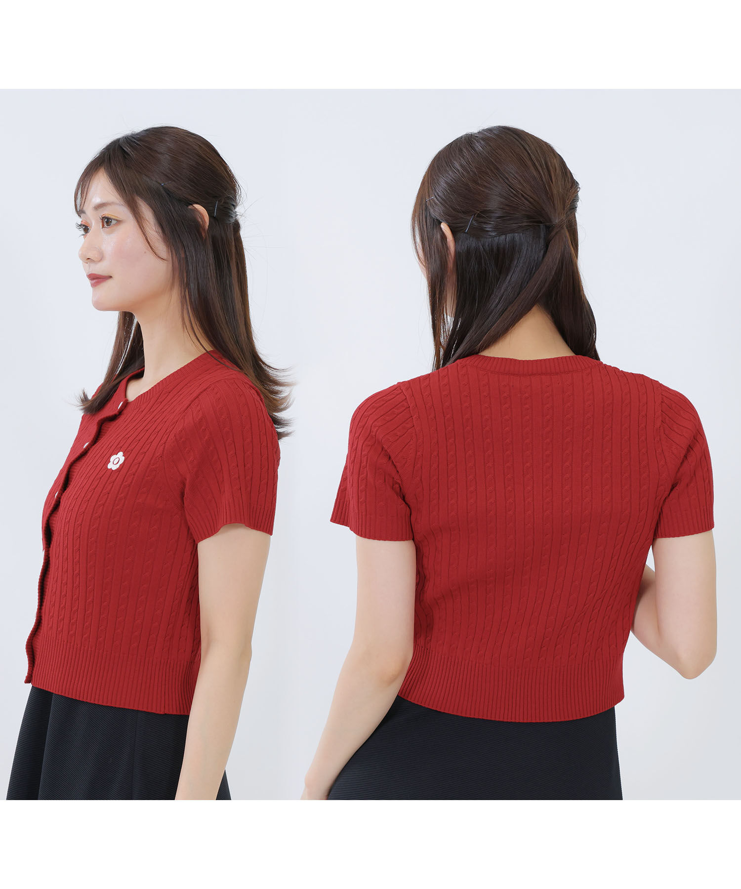 MARY QUANT「デイジーワンポイント半袖ケーブル カーディガン」|Tシャツ・カットソー|