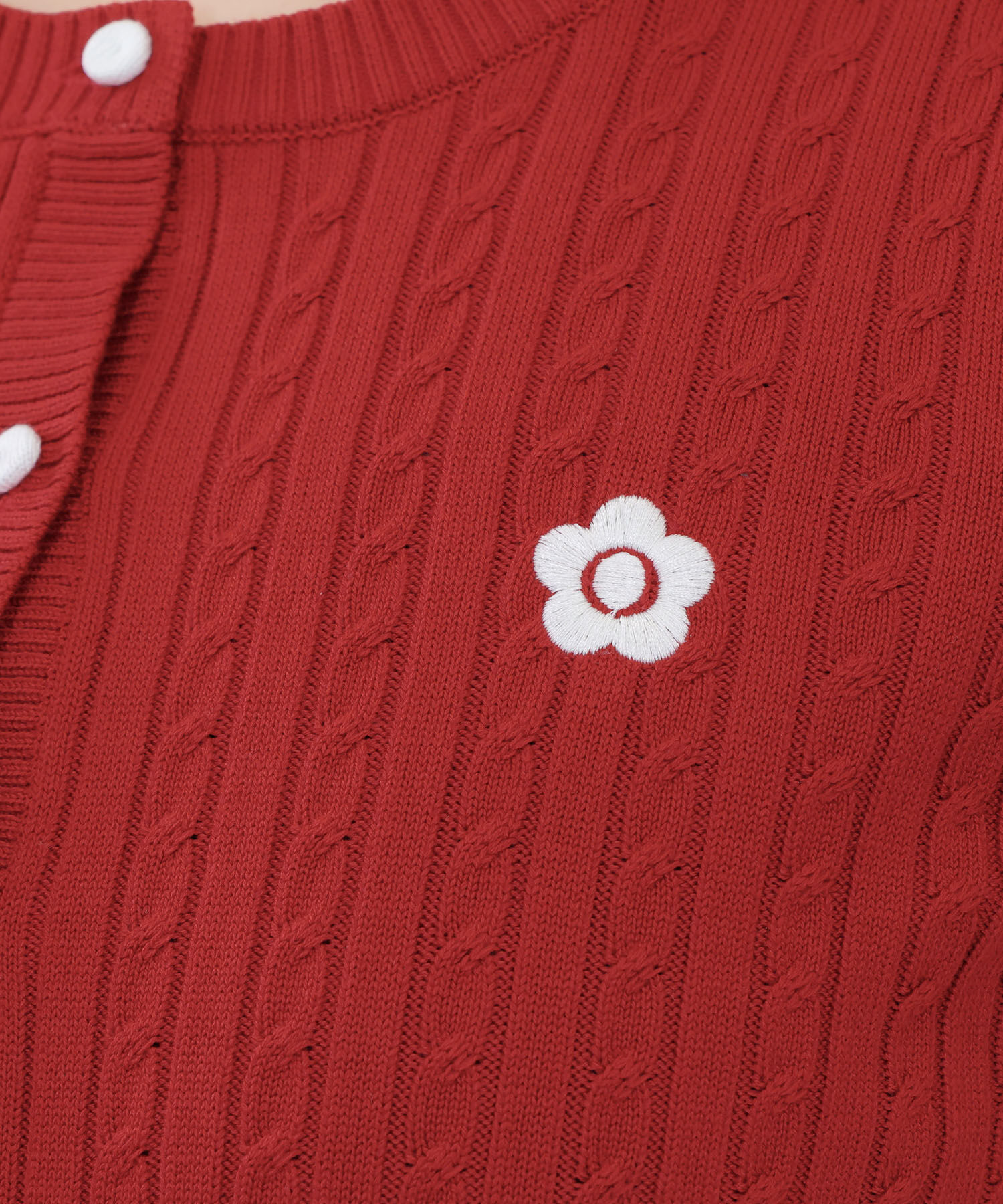 MARY QUANT「デイジーワンポイント半袖ケーブル カーディガン」|Tシャツ・カットソー|