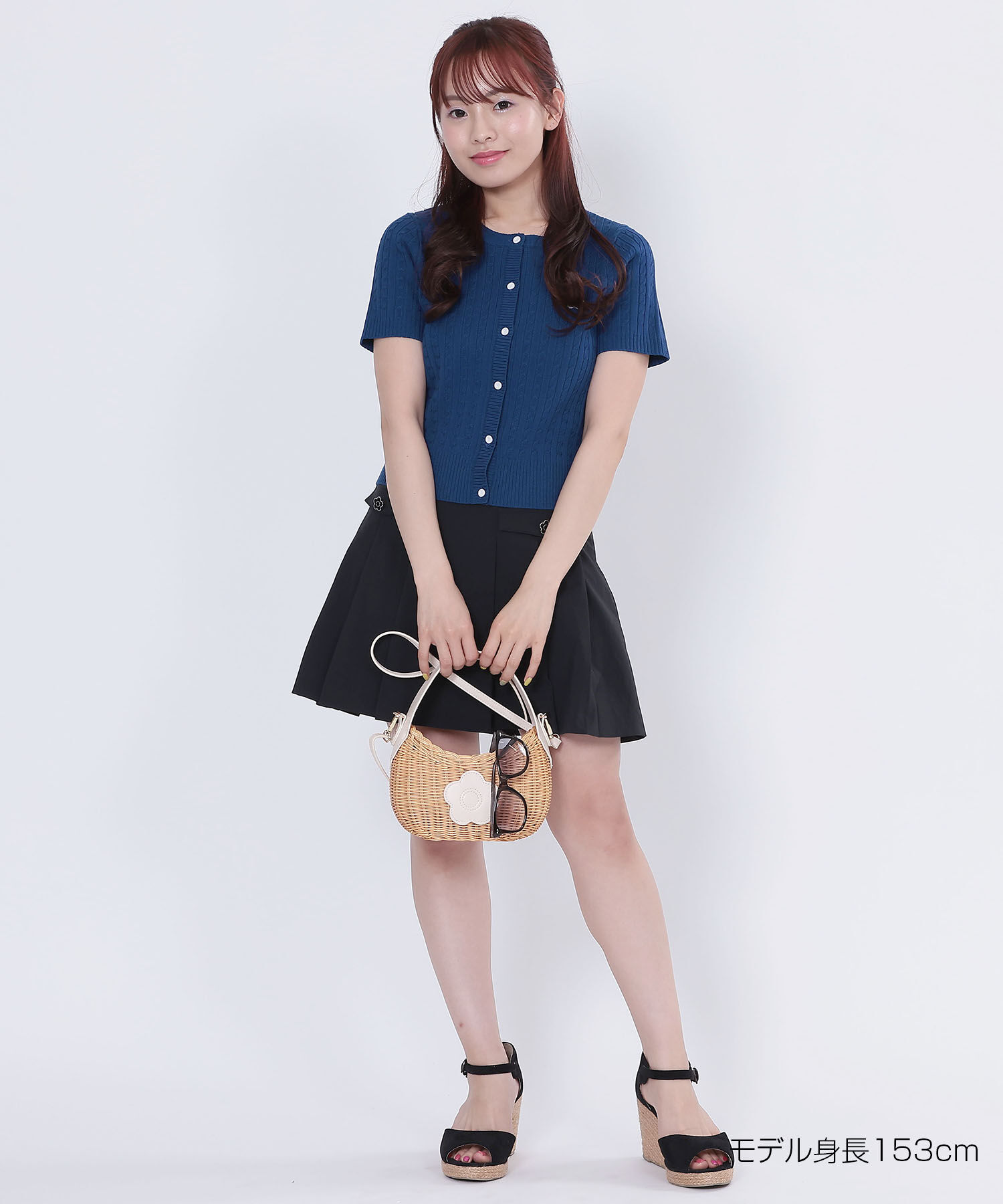 MARY QUANT「デイジーワンポイント半袖ケーブル カーディガン」|Tシャツ・カットソー|ブルー