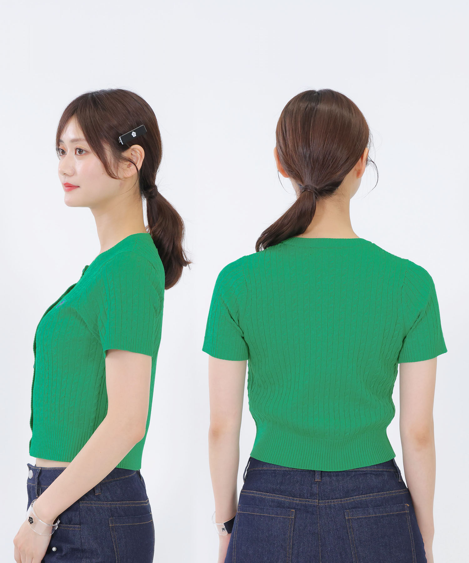 MARY QUANT「デイジーワンポイント半袖ケーブル カーディガン」|Tシャツ・カットソー|