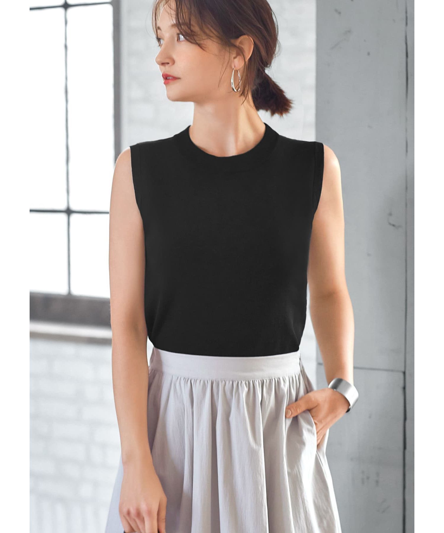 STYLE DELI「涼感ノースリーブニットトップスB」|ニット・セーター|ブラック