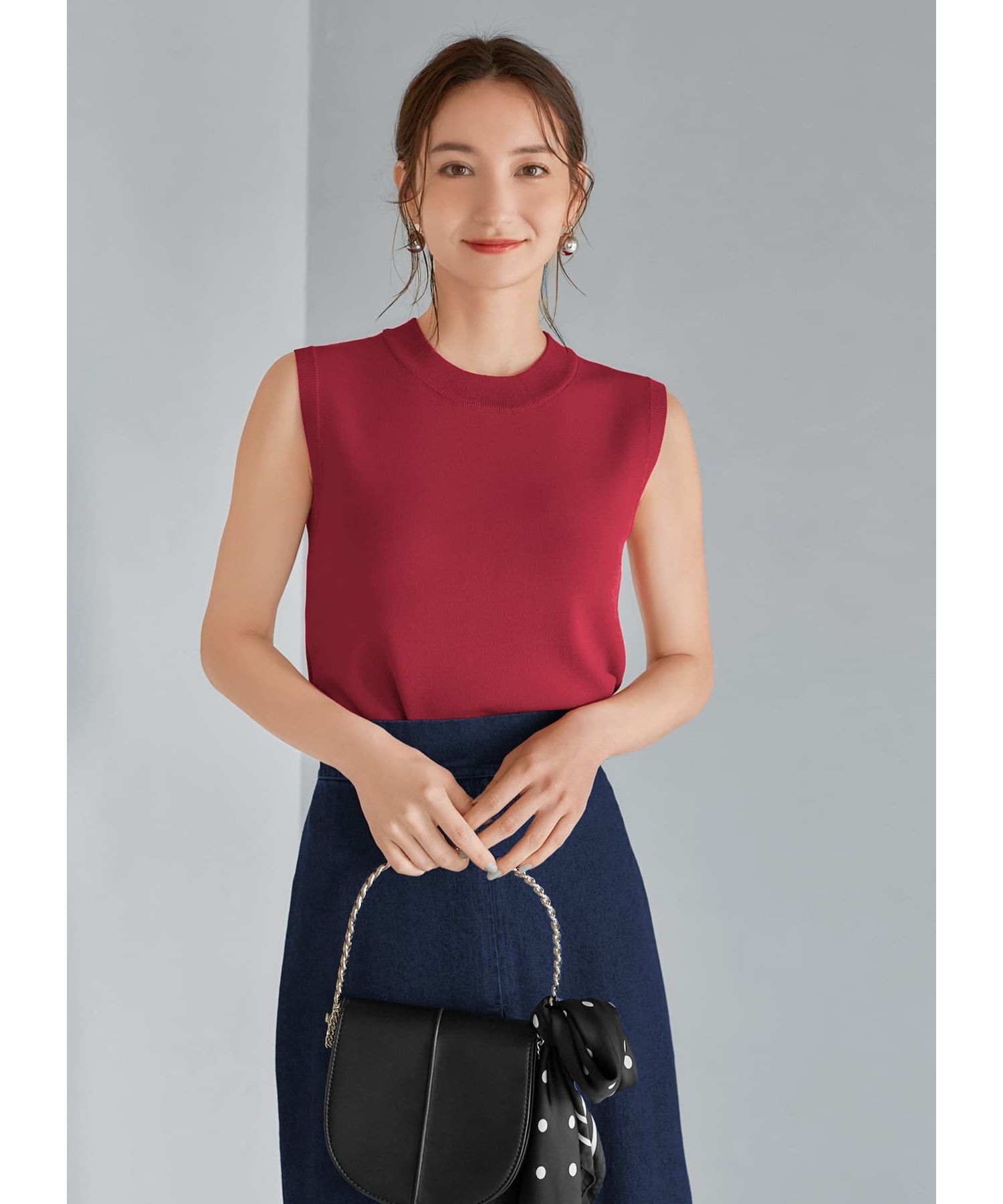 STYLE DELI「涼感ノースリーブニットトップスB」|ニット・セーター|ダークレッド