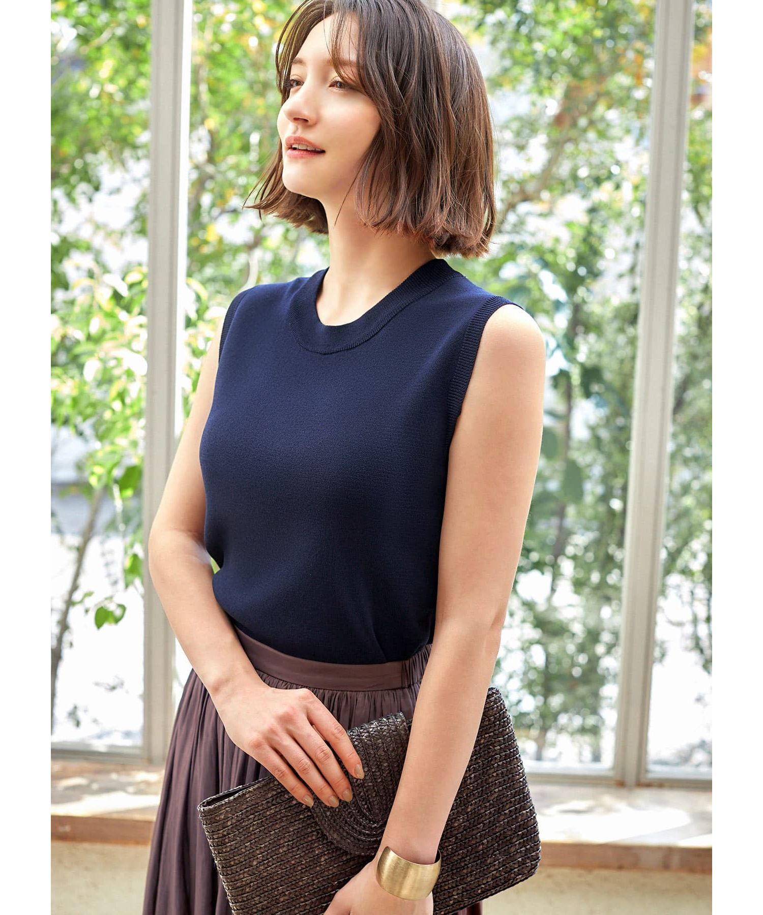 STYLE DELI「涼感ノースリーブニットトップスB」|ニット・セーター|ネイビー