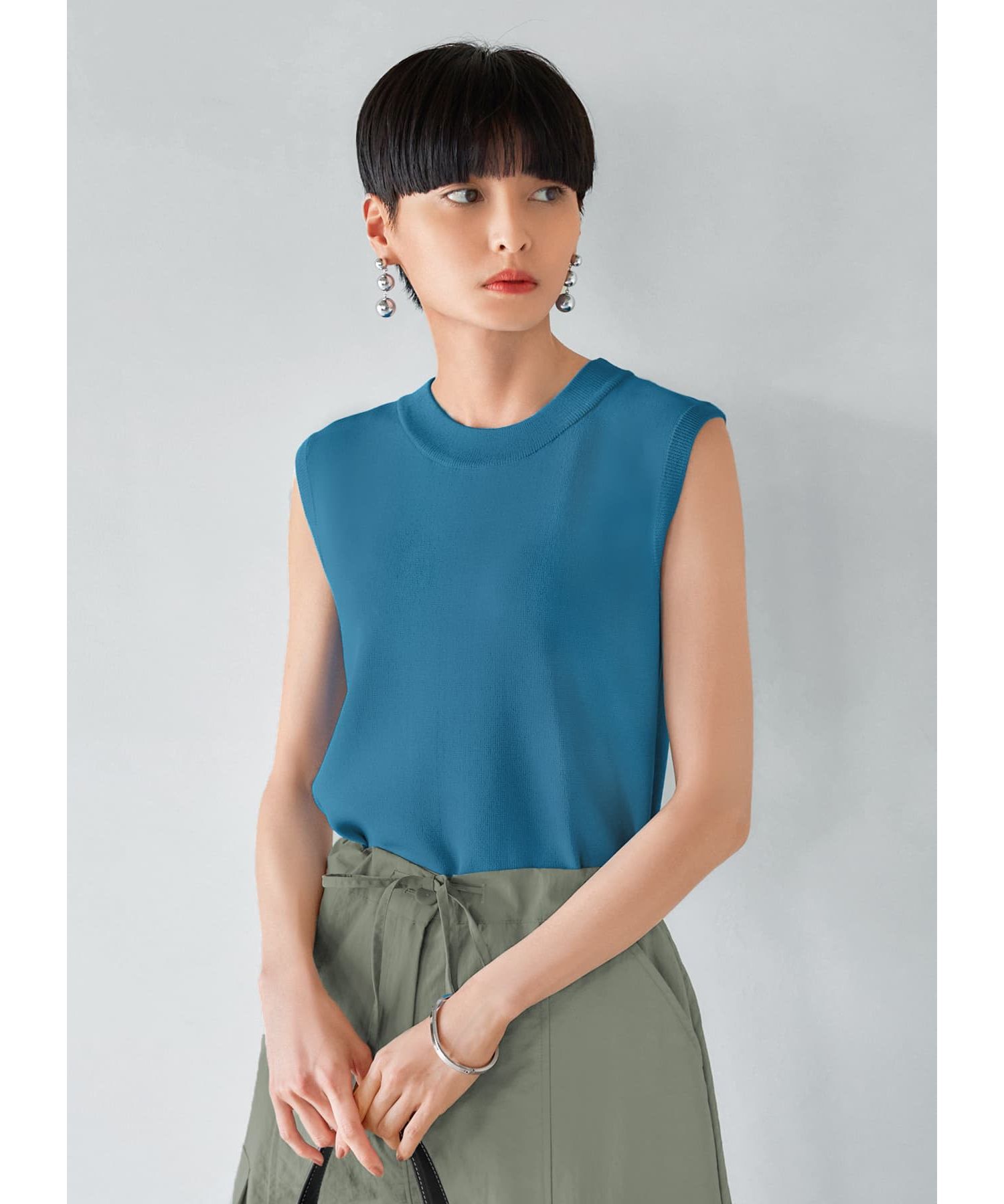 STYLE DELI「涼感ノースリーブニットトップスB」|ニット・セーター|リゾートブルー