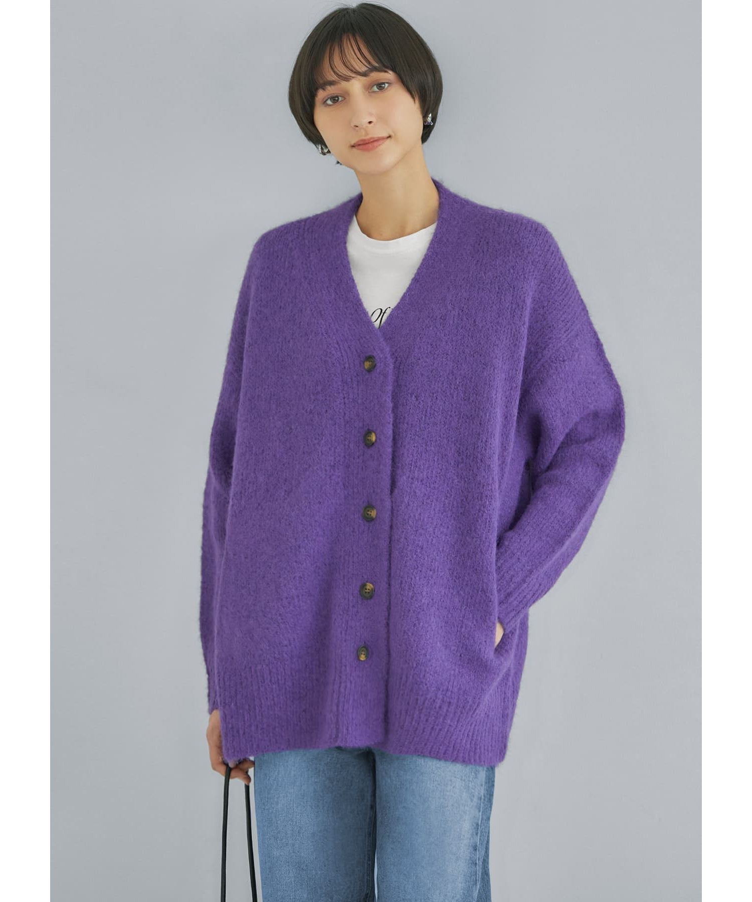 STYLE DELI「モヘアライクリラックスカーディガンB-2」|ニット・セーター|パープル