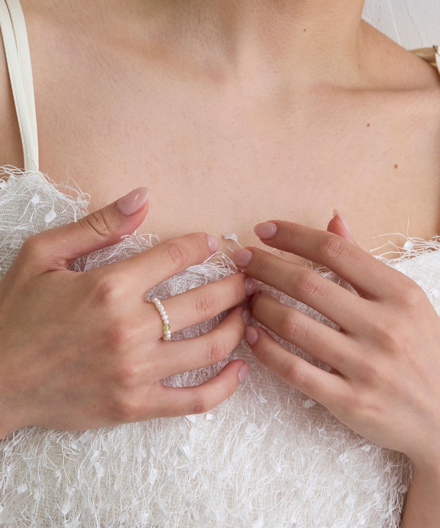 JUPITER「淡水パール&times;天然石リング/ゴム仕様　ペリドット」|リング|