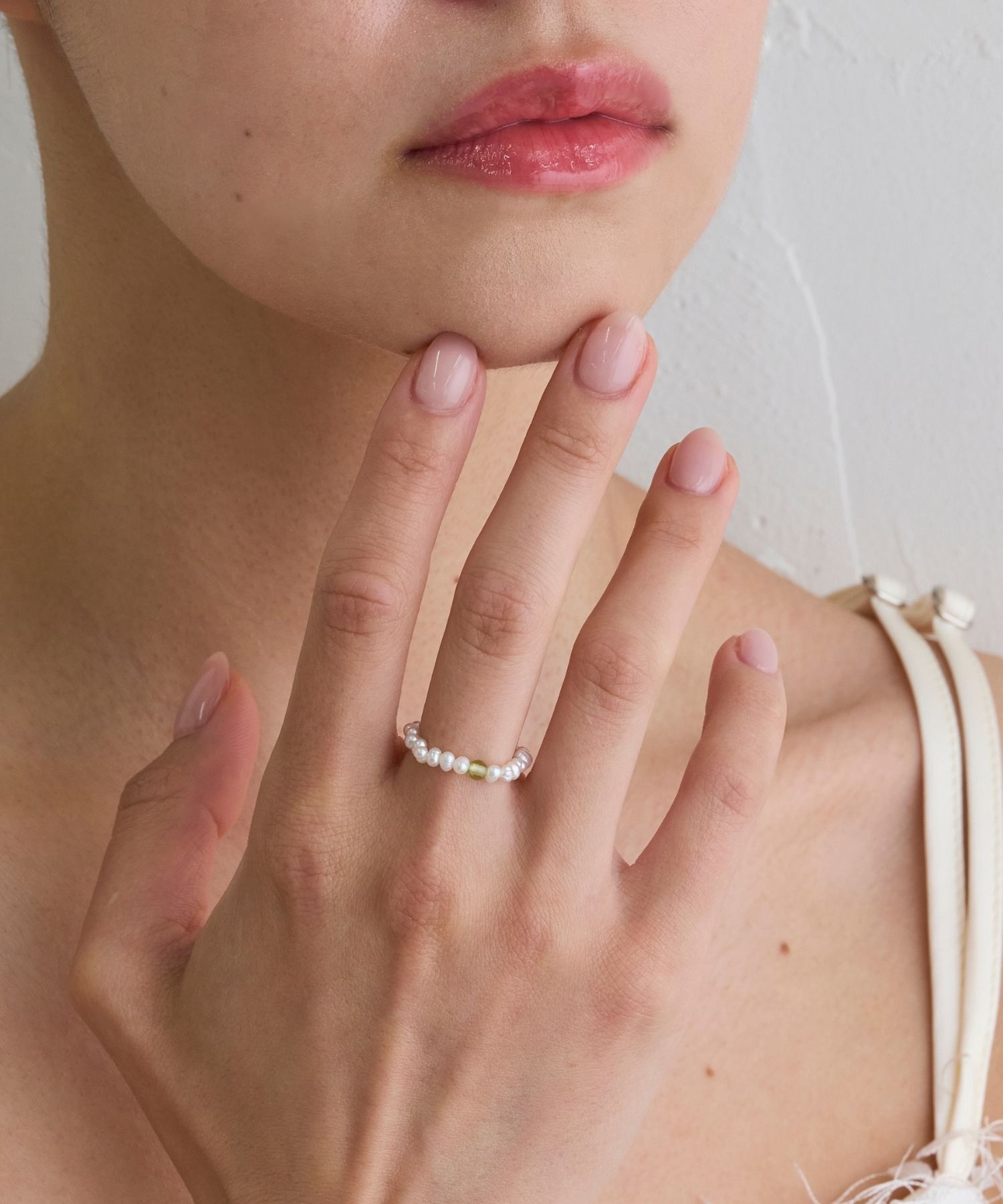 JUPITER「淡水パール&times;天然石リング/ゴム仕様　ペリドット」|リング|