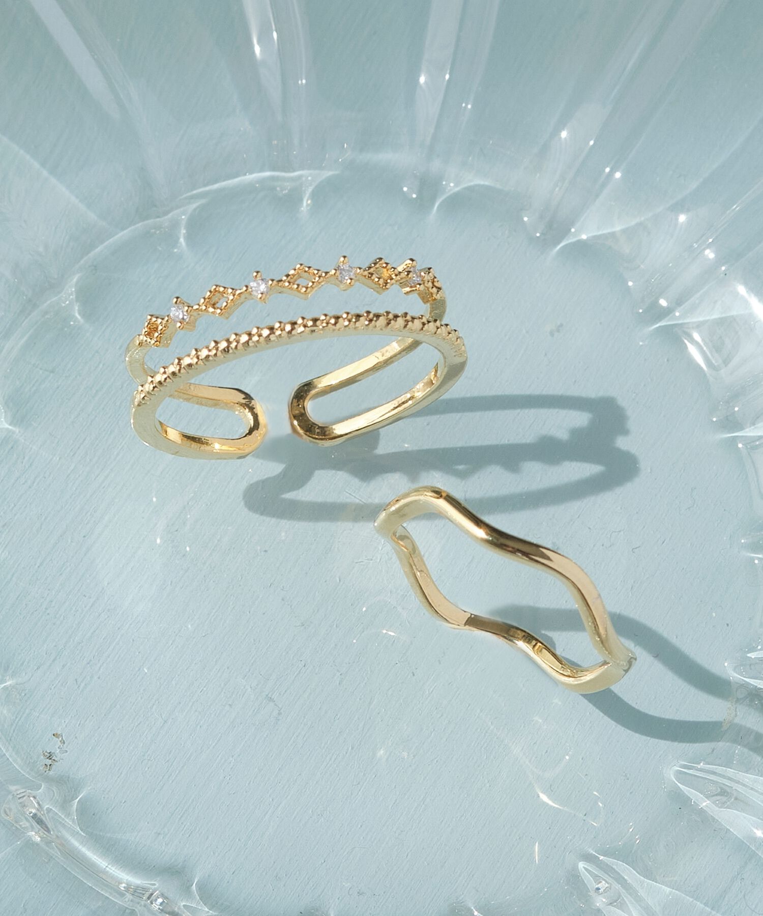 Phoebe「フェミニンプレイスドビジューセットリング ゴールド」|リング|