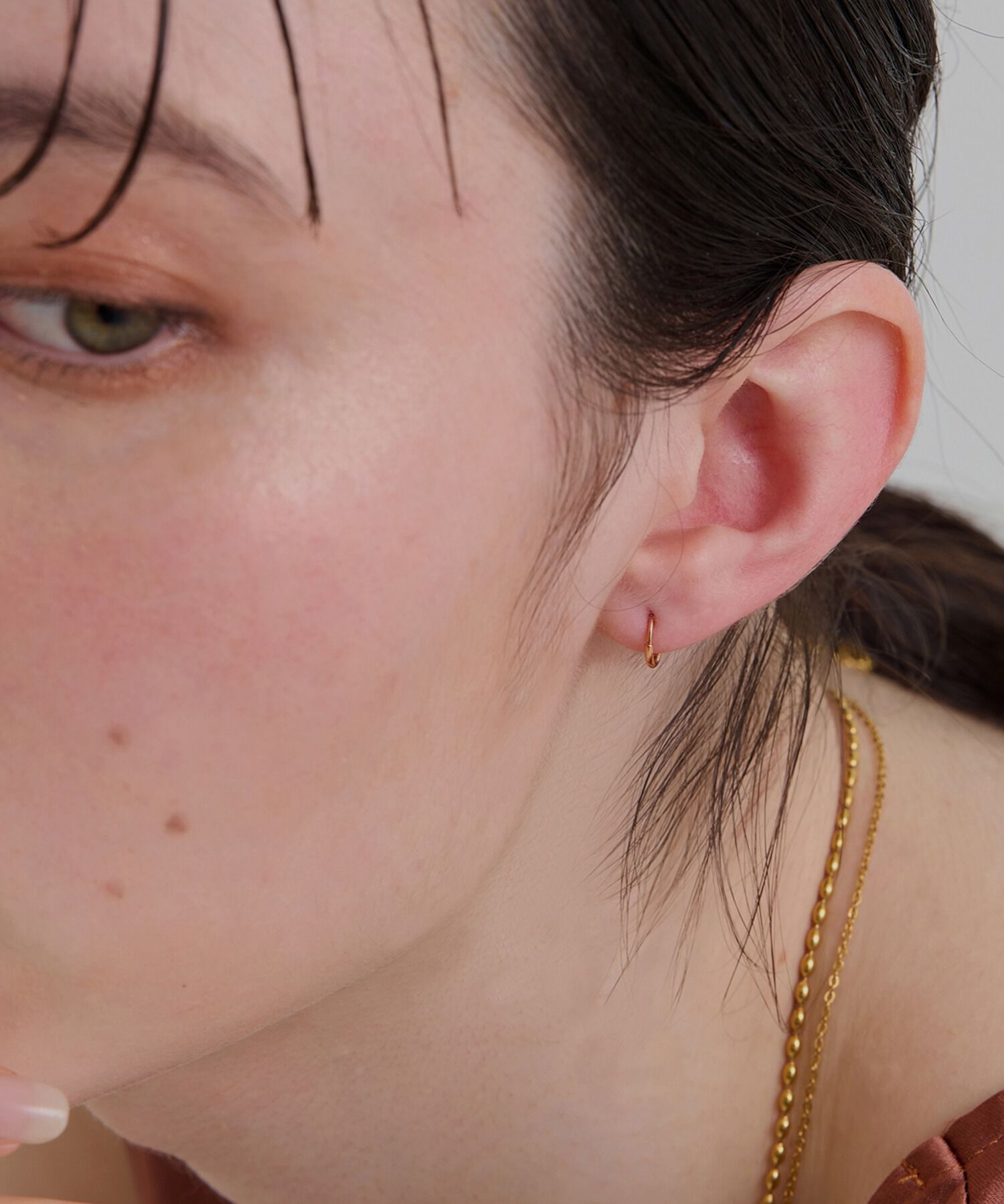 Phoebe「【金属アレルギー対応】ミニフープピアス(片耳)/サージカルステンレス ローズゴールド」|ピアス|