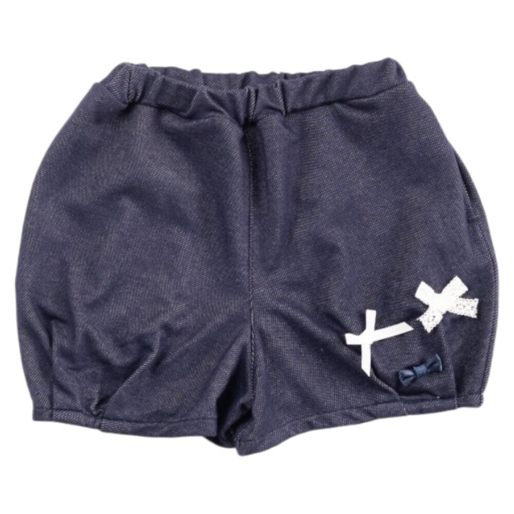 BACKYARD FAMILY「デニム ショートパンツ 女の子 キッズ 通販 短パン ハーフパンツ バルーンパンツ リボン レース」|その他ベビーウェア|ブルー1