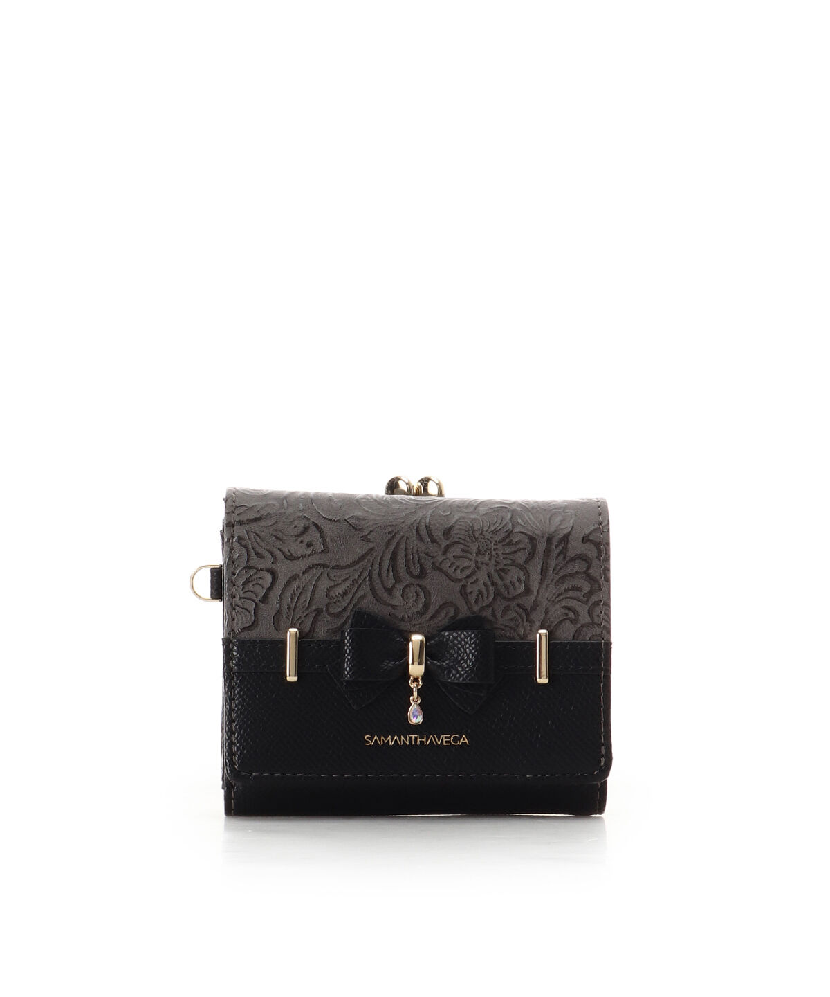 Samantha Vega「フローラルアクセントリボン口金折財布」|財布|ブラック