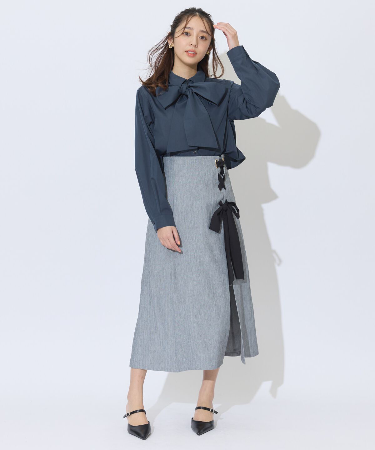 アンドクチュール「サイドレースアップリボンスリットスカート」|タイト|