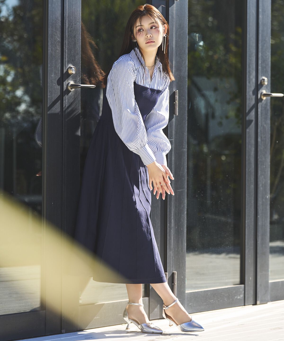 アンドクチュール「スキッパーシャツドッキングワンピース」|ワンピース|ネイビー