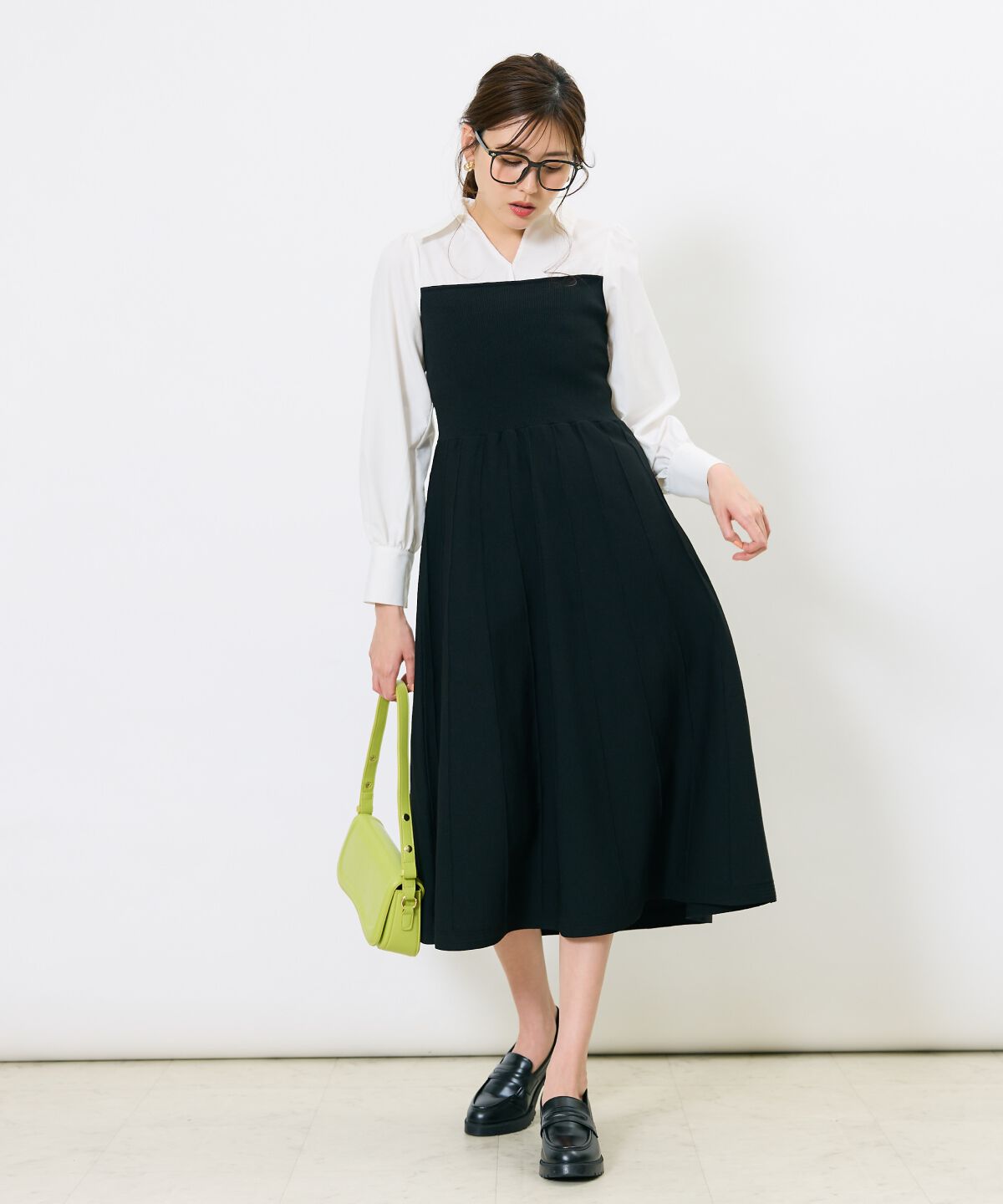 アンドクチュール「スキッパーシャツドッキングワンピース」|ワンピース|ブラック