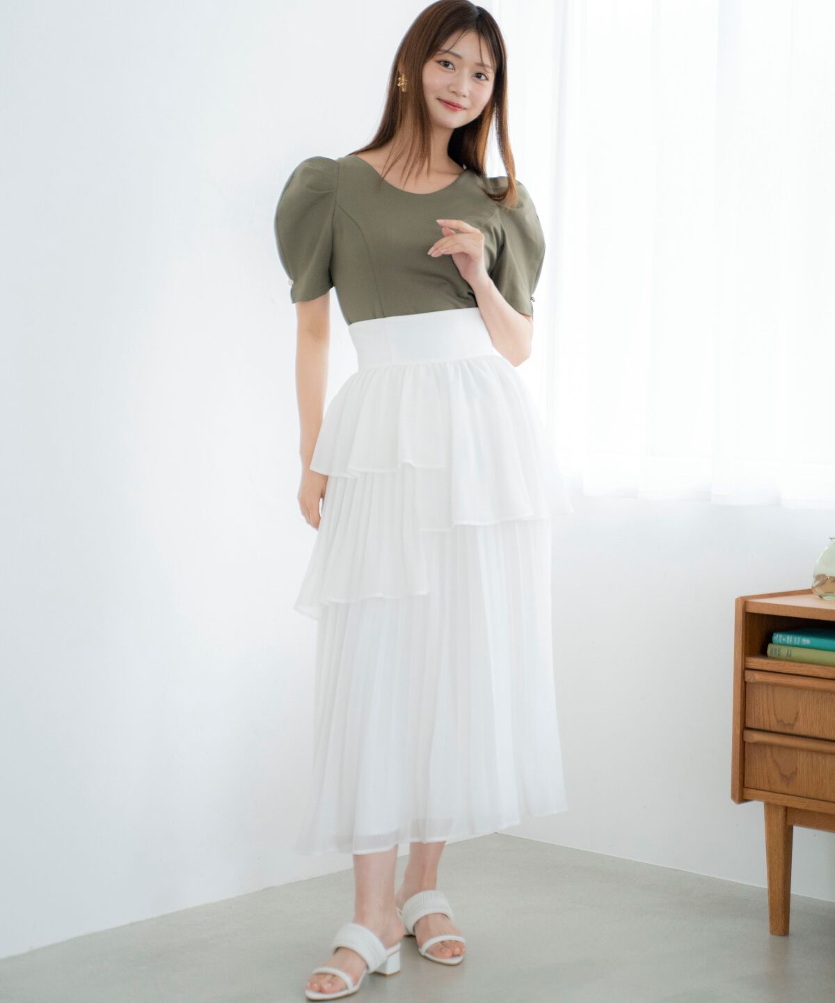 アンドクチュール「プリーツイレヘムティアードスカート」|フレア|