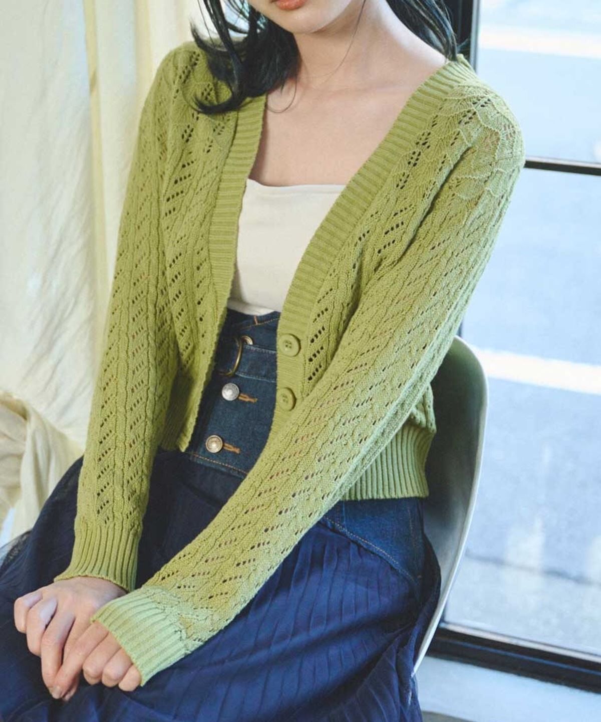 REDYAZEL「透かし柄カーディガン」|カーディガン|グリーン
