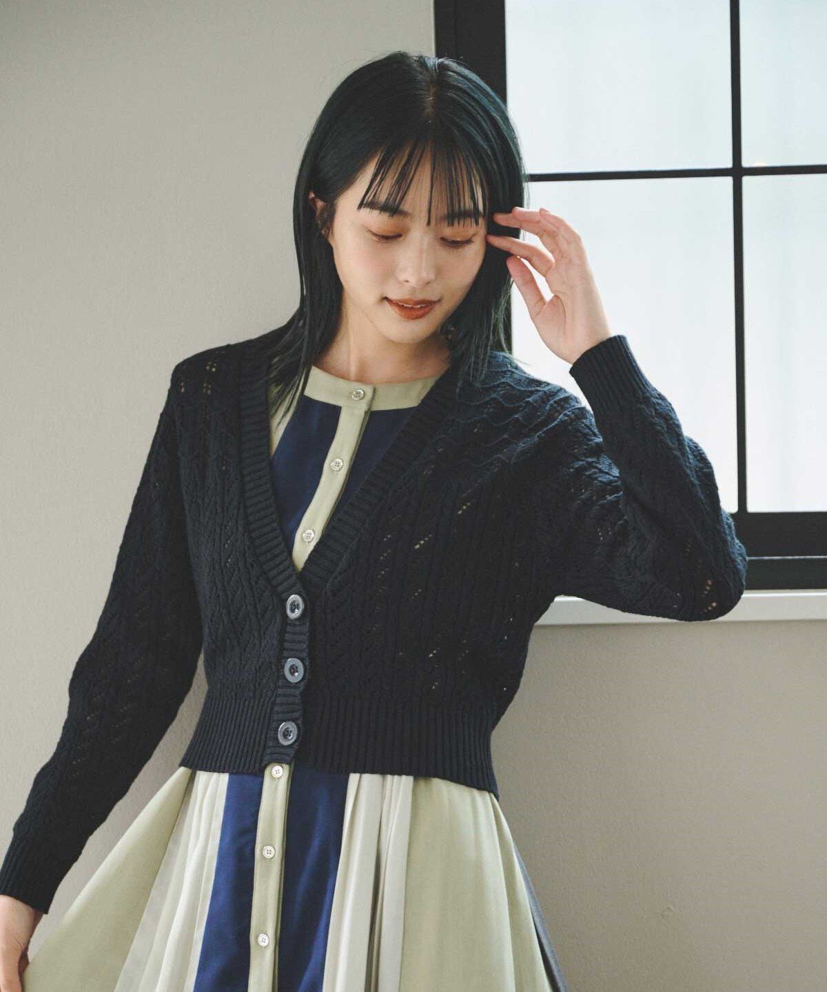 REDYAZEL「透かし柄カーディガン」|カーディガン|ブラック